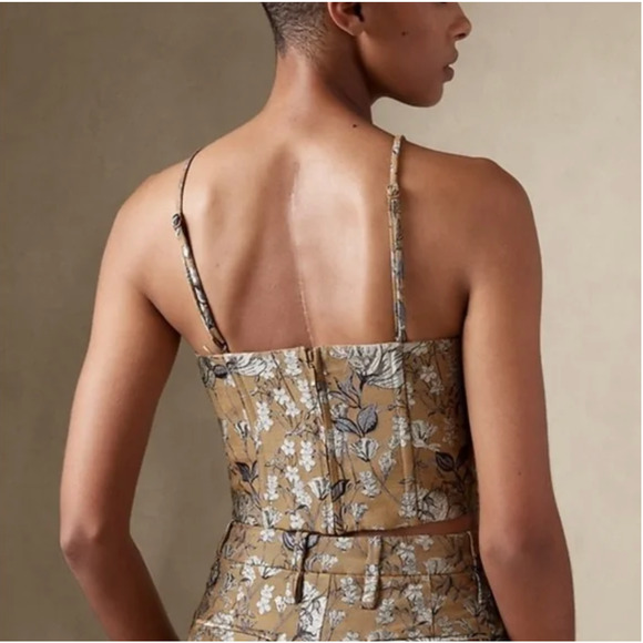 Banana Republic Crop Top 12 Gold Green Floral Jacquard Cora Brocade Bustier Cami - Picture 9 of 9